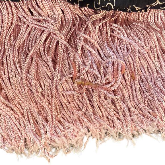 Vintage Black White Line Drawing Pink Tassel Capri Pants Size L Drawstring Waist - Picture 11 of 11